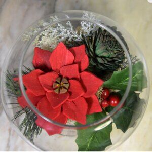 Pretty, unique, sustainable Sola wood poinsettia and pinecone in a bubble vase,
